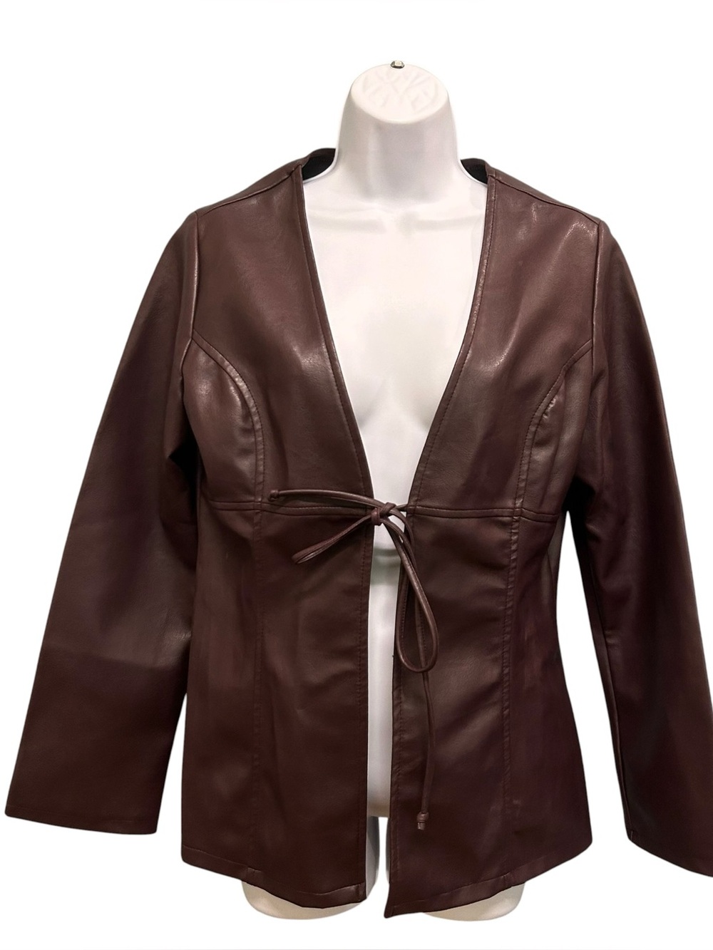 Dynamite Faux Leather Tie Front Cardigan Jacket Size M